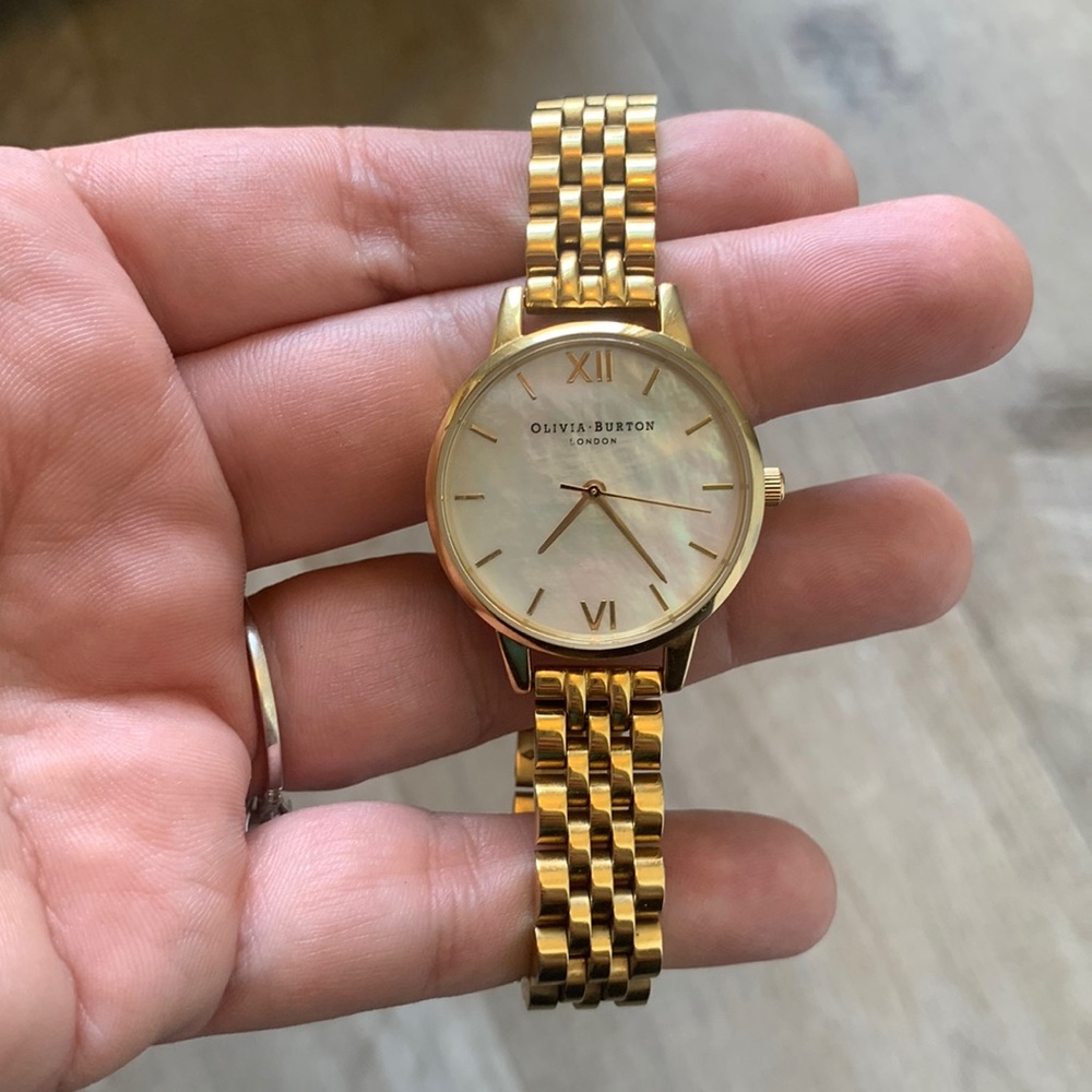 Olivia Burton mother of pearl gold bracelet watch